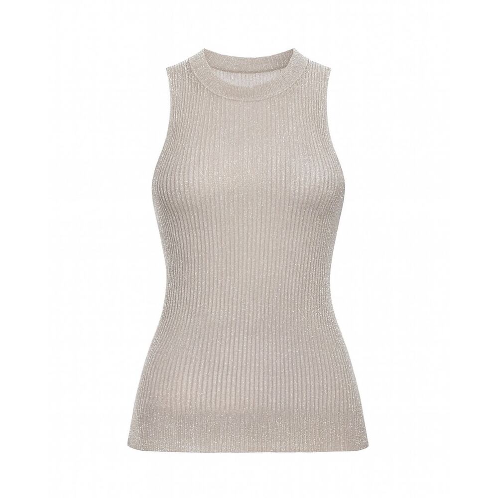 White + Warren Silver Glitter Mock Neck NYE Holiday Party Top - XS